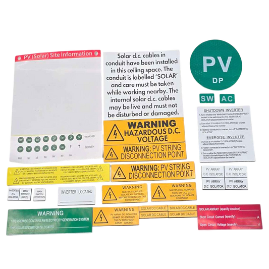 Engraved Solar Labels QLD with Site Map AS/NZS 4777.1:2024 Standard  - Pack of 5 Sets