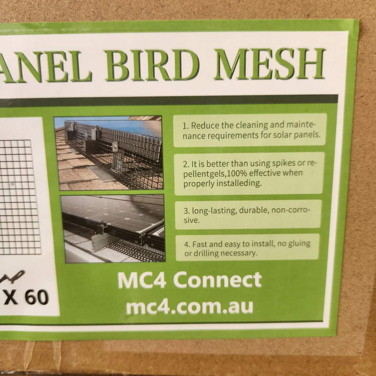 PVC Coated Stainless Steel Solar Panel Bird Mesh Bird Proofing Kit 160mm Wide 30m Long with 60 Fasteners