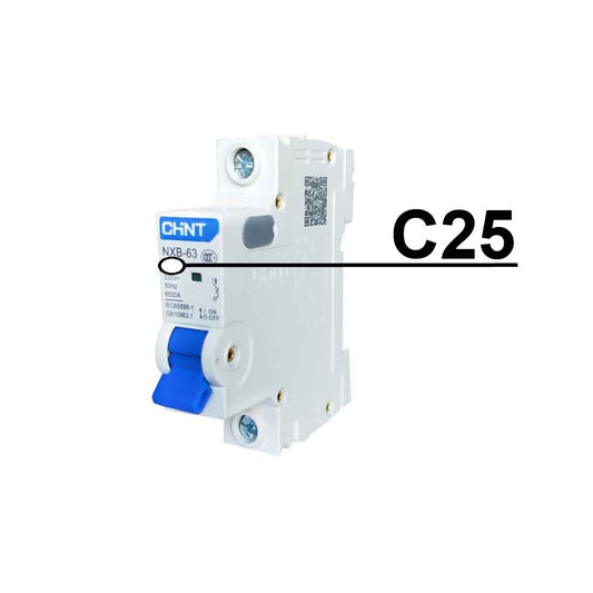 Chint AC MCB/Miniature Circuit Breaker, 1P/1 Pole, 6KA, C Curve, 25A