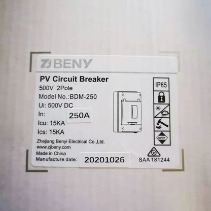 ZJ Beny DC Circuit Breaker 500V 2P ZJBeny Enclosure BDM-125 125A